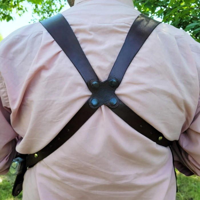 Dark Brown Leather Double Mag Horizontal Shoulder Holster