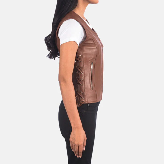 Vanda Brown Leather Biker Vest
