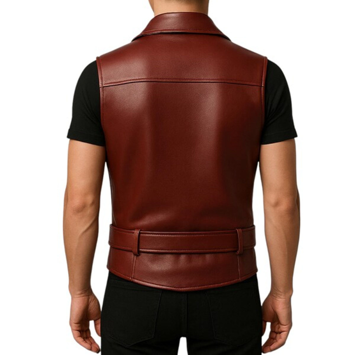 Maroon Leather Biker Vest
