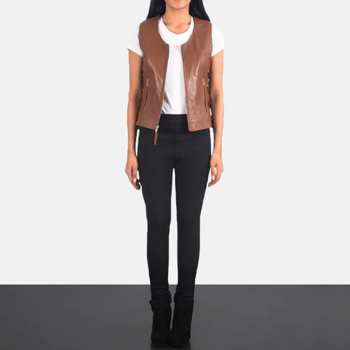 Vanda Brown Leather Biker Vest