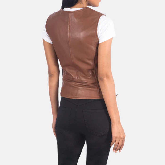 Vanda Brown Leather Biker Vest