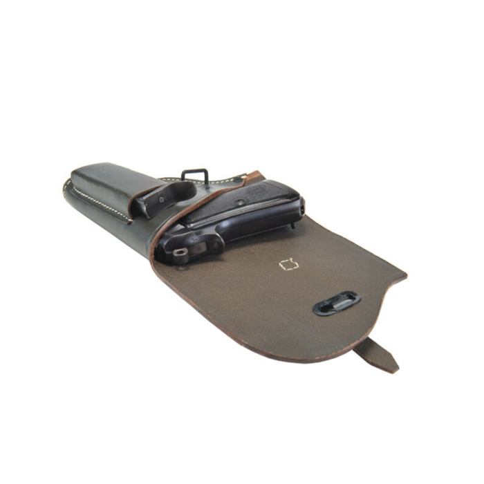 Italian Army Style Black Leather Flap Holster