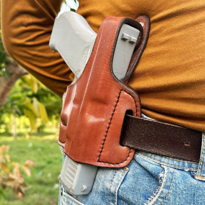 Premium Handcrafted OWB Leather Gun Holster - Custom Molded Leather Holster Perfect Fit and Security with Reinforced Steel Thumb Break