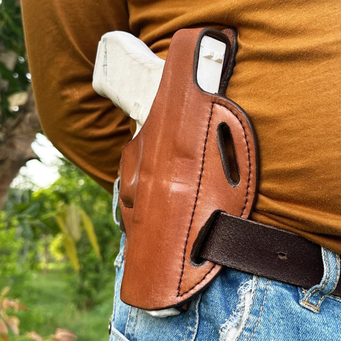 Premium Handcrafted OWB Leather Gun Holster - Custom Molded for Multiple Carry Positions with Reinforced Steel Thumb Break