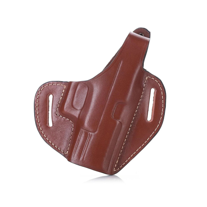 Handcrafted OWB Leather Gun Holster – Custom Molded Full-Grain Brwon Leather for Perfect Fit & Security with Reinforced Steel Thumb Break