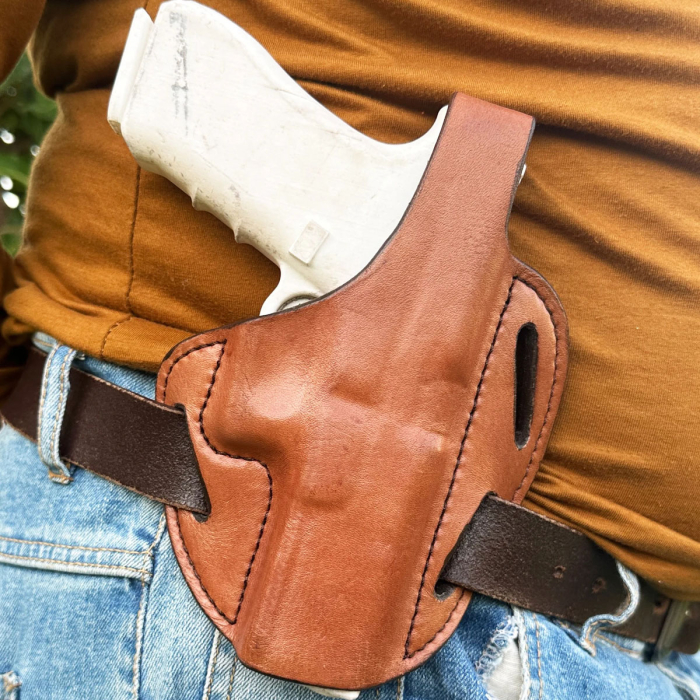 Premium Handcrafted OWB Leather Gun Holster - Custom Molded for Multiple Carry Positions with Reinforced Steel Thumb Break