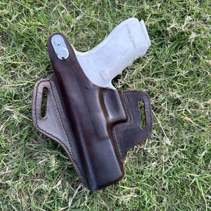Handcrafted OWB Leather Gun Holster – Custom Molded Full-Grain Leather with Reinforced Steel Thumb Break for Perfect Fit & Security