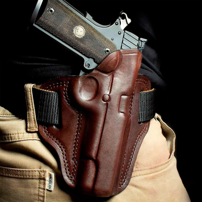 Quick-Ship Handcrafted OWB 1911 Holster - Hand-Molded Full-Grain Open-Top Leather Gun Holster