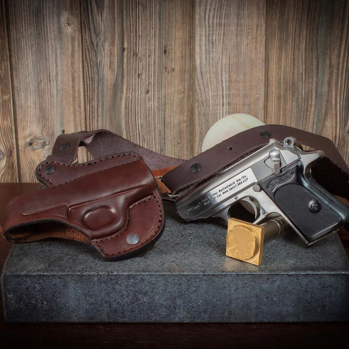 Brown Leather Horizontal Shoulder Holster – Thumb Break, Custom-Molded