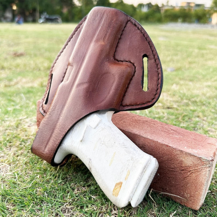 Handcrafted OWB Full-Grain Leather Gun Holster – Custom Molded for Perfect Fit & Security with Reinforced Steel Thumb Break