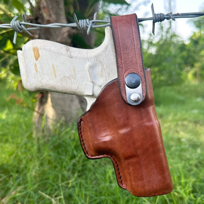Handcrafted Slim Design OWB Belt Leather Gun Holster - Custom Molded Leather Holster for Perfect Fit with Front Security Strap