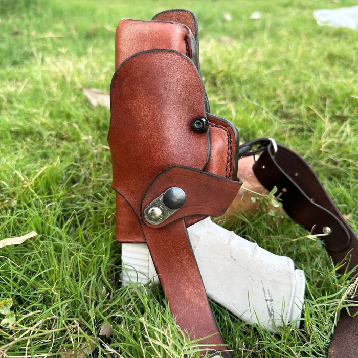 Brown Leather Vertical Shoulder Holster – Thumb-Break (Roto Mount)