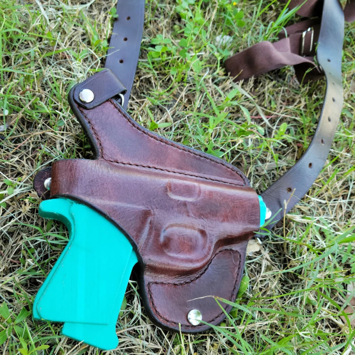 Brown Leather Horizontal Shoulder Holster – Thumb-Break