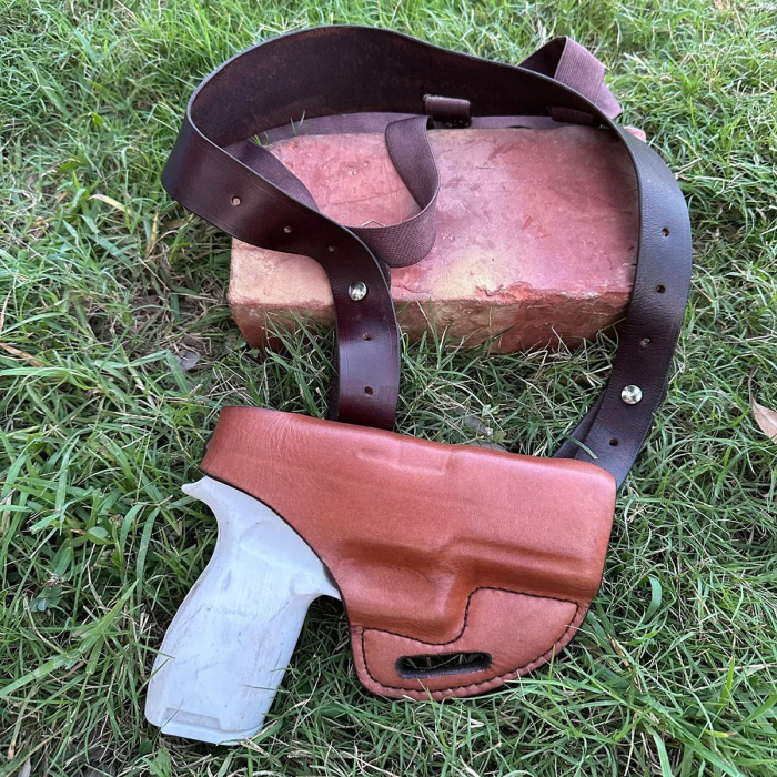 Handmade Leather Horizontal Shoulder Holster – Open-Top, Convertible OWB