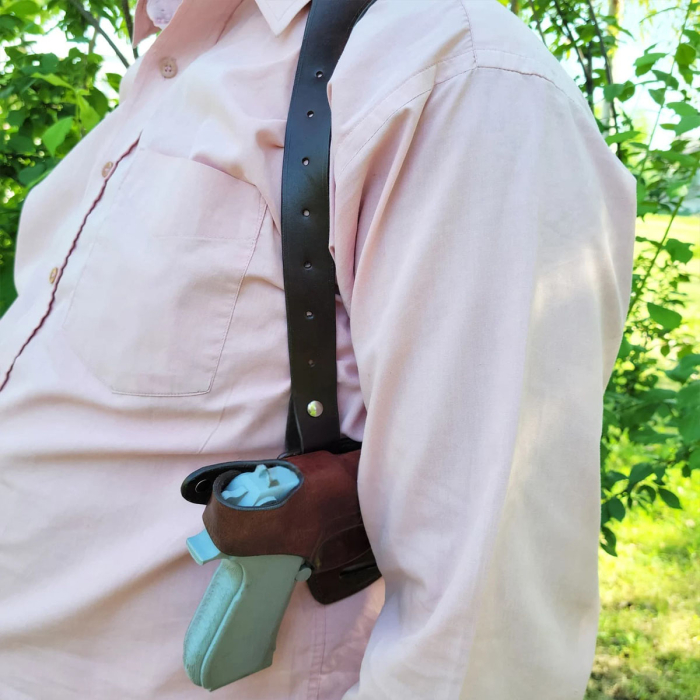 Handmade Brown Leather Horizontal Shoulder Holster – Open-Top, Convertible OWB