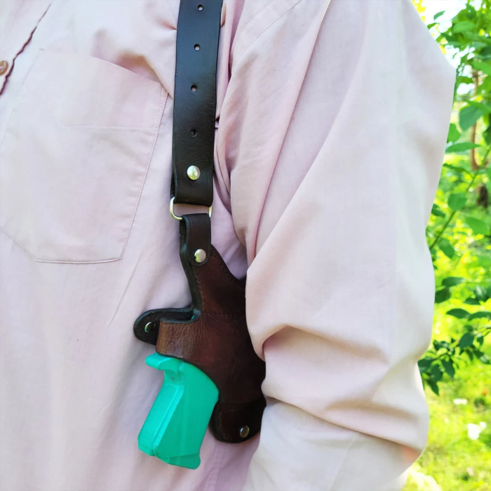 Brown Leather Horizontal Shoulder Holster – Thumb-Break
