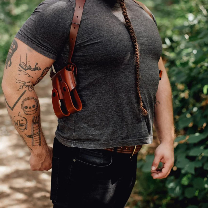 Brown Leather Horizontal Shoulder Holster Double Mag