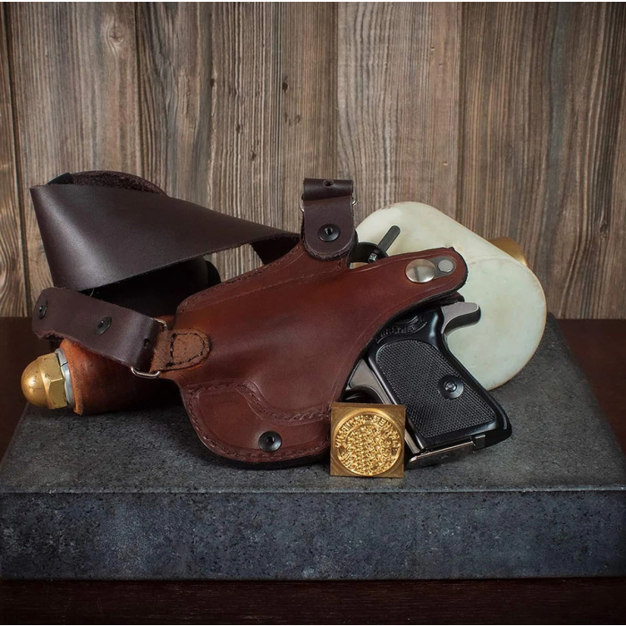 Brown Leather Horizontal Shoulder Holster – Thumb Break, Custom-Molded