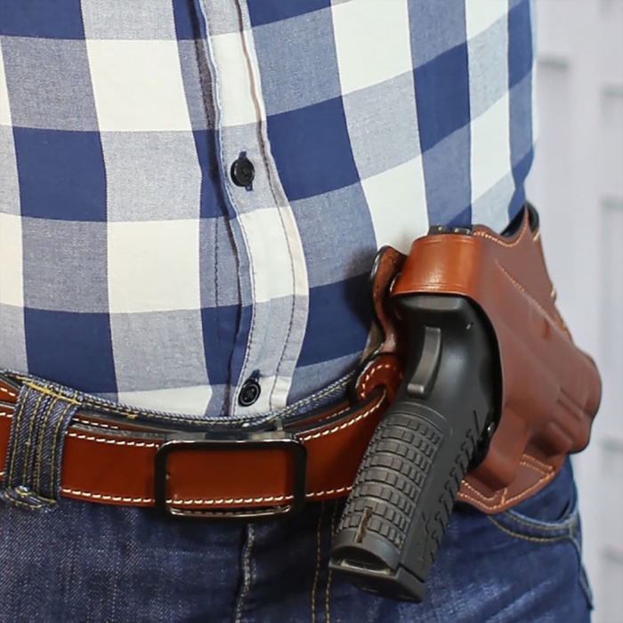 Handcrafted Cross Draw Leather Gun Holster- Custom Molded OWB Leather Holster for Perfect Fit and Security with Reinforced Steel Thumb Break