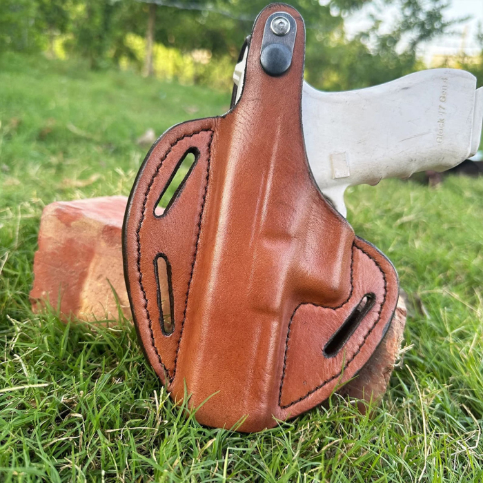 Premium Handcrafted OWB Leather Gun Holster - Custom Molded for Multiple Carry Positions with Reinforced Steel Thumb Break