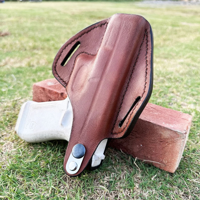 Handcrafted OWB Full-Grain Leather Gun Holster – Custom Molded for Perfect Fit & Security with Reinforced Steel Thumb Break