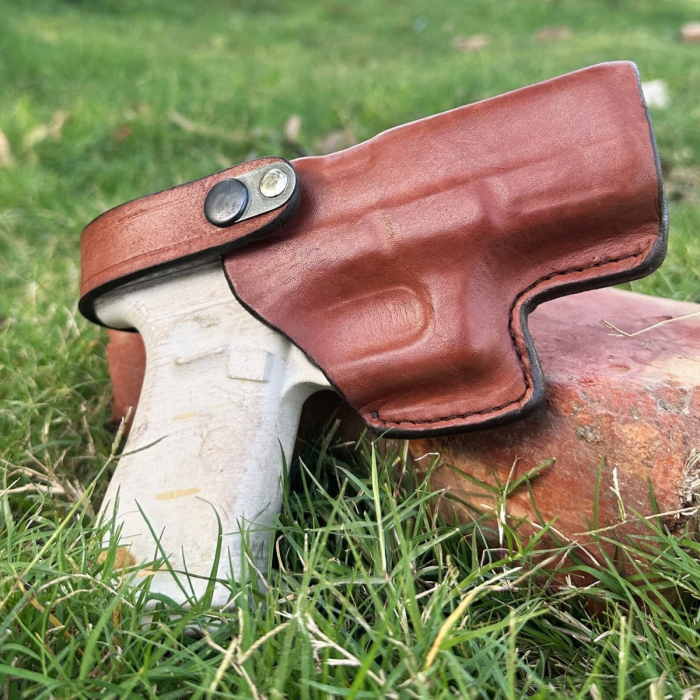 Handcrafted Slim Design OWB Belt Leather Gun Holster - Custom Molded Leather Holster for Perfect Fit with Front Security Strap