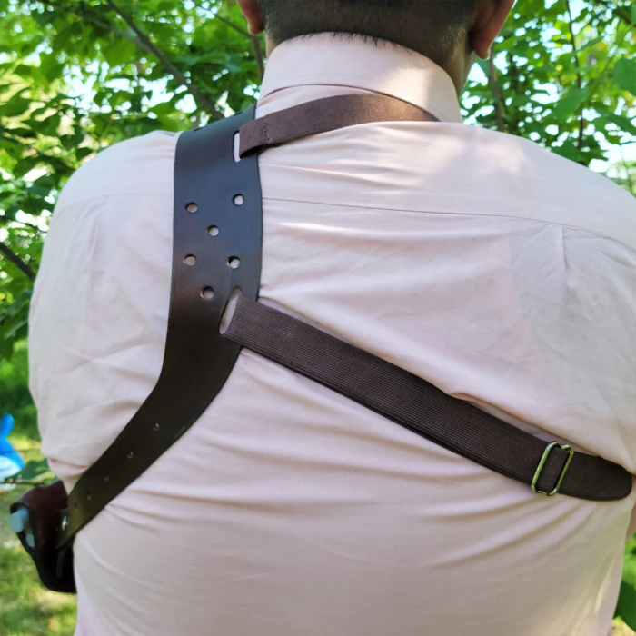 Handmade Brown Leather Horizontal Shoulder Holster – Open-Top, Convertible OWB
