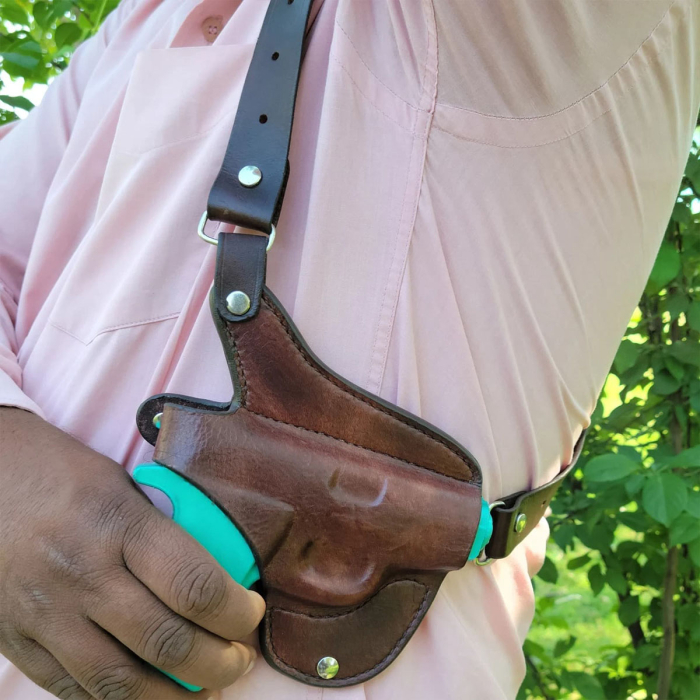 Brown Leather Horizontal Shoulder Holster – Thumb-Break