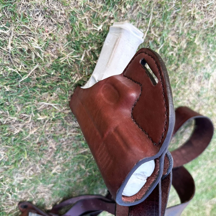 Brown Leather Horizontal Double Shoulder Holster – Open-Top, OWB Convertible