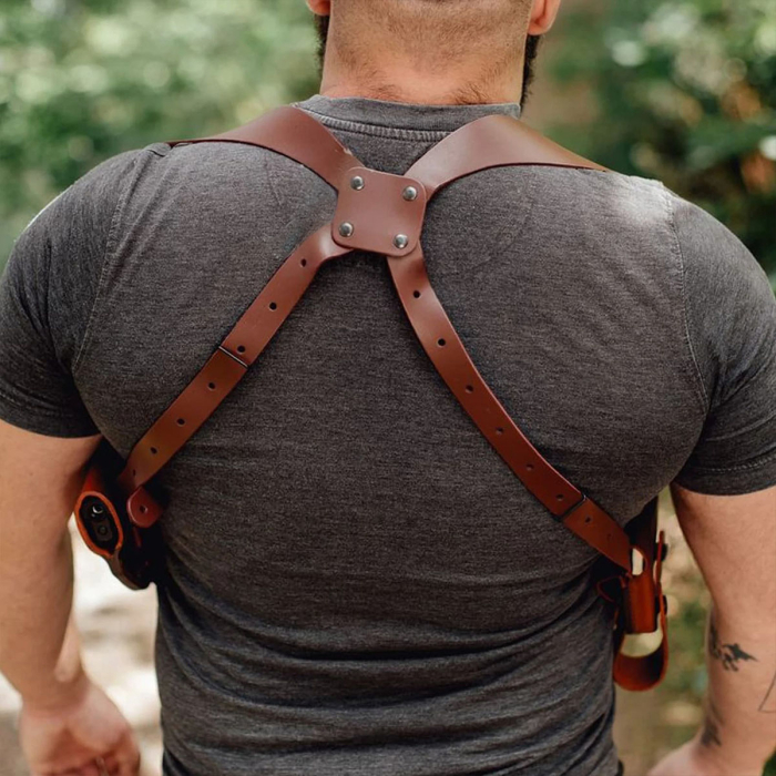 Brown Leather Horizontal Shoulder Holster Double Mag