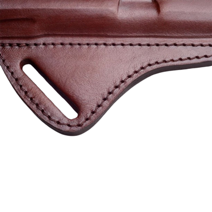 Handcrafted Cross-Draw Brwon Leather Gun Holster - Custom Molded OWB with Steel Reinforced Thumb Break for Perfect Fit & Security