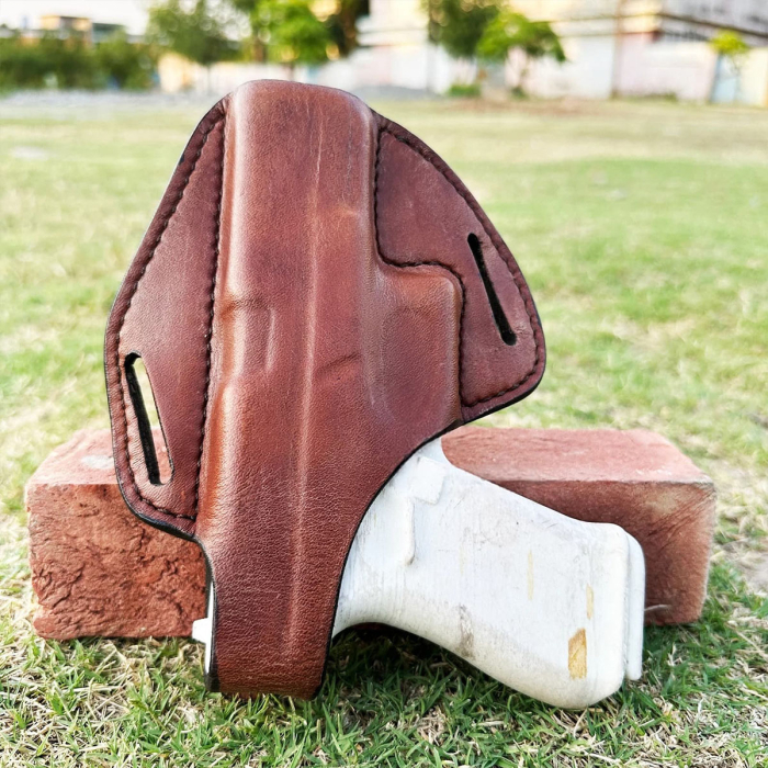 Handcrafted OWB Full-Grain Leather Gun Holster – Custom Molded for Perfect Fit & Security with Reinforced Steel Thumb Break