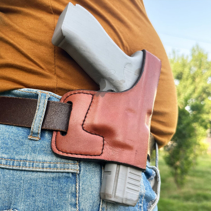 Premium Handcrafted OWB Leather Gun Holster - Custom Molded Leather Holster Perfect Fit and Security with Reinforced Steel Thumb Break