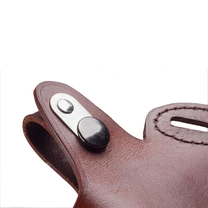 Handcrafted Cross-Draw Brwon Leather Gun Holster - Custom Molded OWB with Steel Reinforced Thumb Break for Perfect Fit & Security