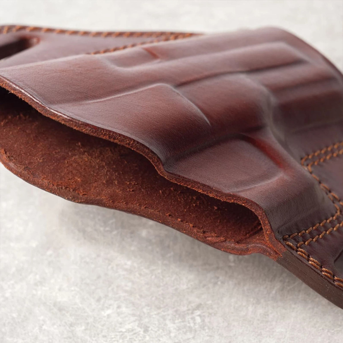 Handcrafted Open-Top OWB Brown Leather Gun Holster - Custom Molded Full-Grain Leather Holster