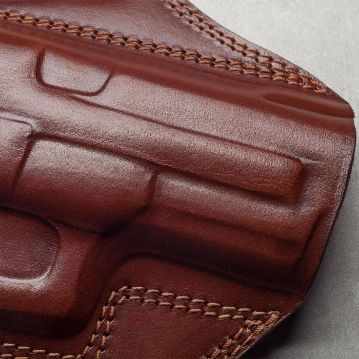 Handcrafted Open-Top OWB Brown Leather Gun Holster - Custom Molded Full-Grain Leather Holster