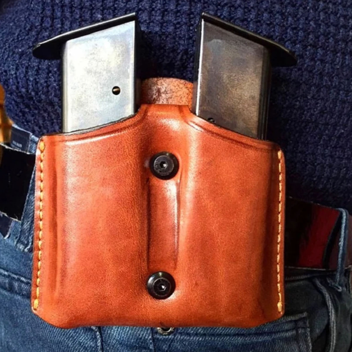 Hunting Holsters K008 Double Magazine Pouch — Leather, Double-Stack, Belt Clip (Brown)