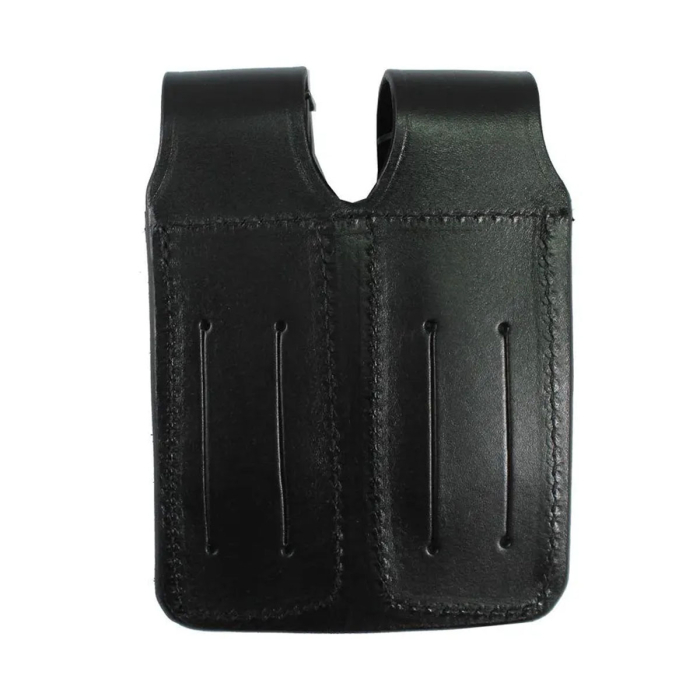  Double Magazine Black Pouch for 9mm | Handmade Leather Dual Mag Holder | Fits Glock, Beretta, Sig, CZ, Taurus, S&W