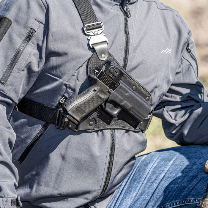 Black Hybrid Chest Holster For Full Size Pistols