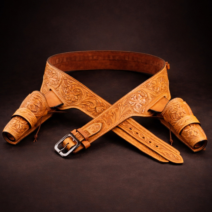 Laredoan Double Rig Leather Gun Belt with Dual OWB Holsters