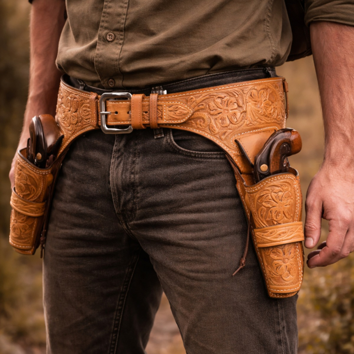 Laredoan Double Rig Leather Gun Belt with Dual OWB Holsters