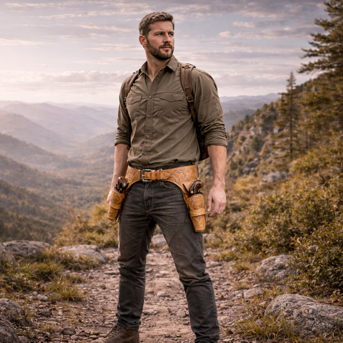 Laredoan Double Rig Leather Gun Belt with Dual OWB Holsters