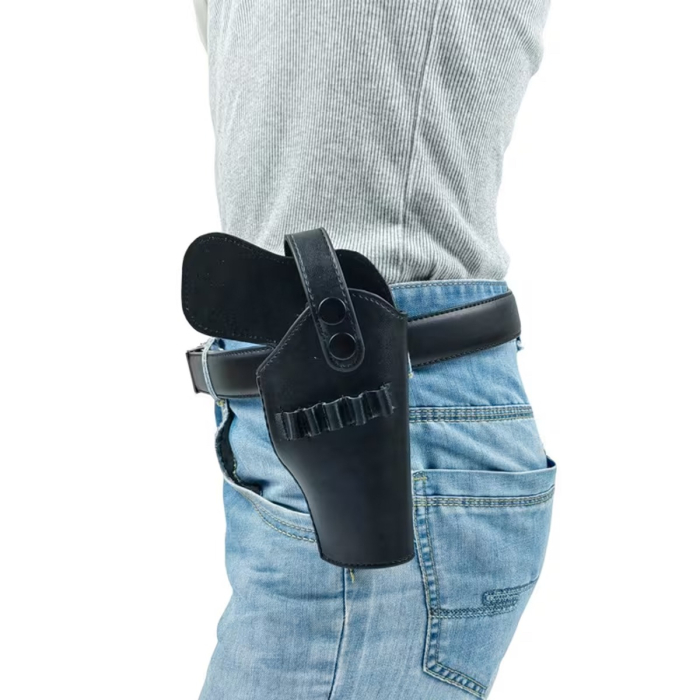 Leather Belt Holster with Snap Retention and Cartridge Loops