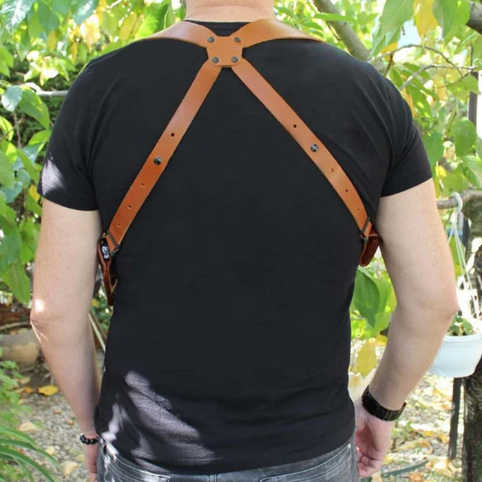 Brown Leather Horizontal Shoulder Holster With Bullet Carrier