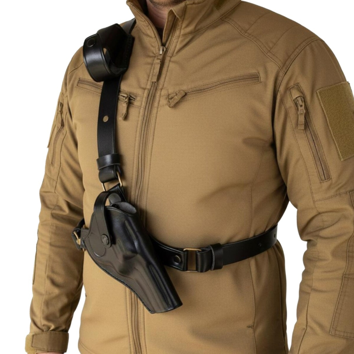 Black Leather Chest Holster With Tactical Mag Pouch