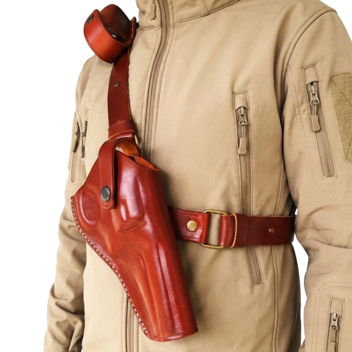 Brown Leather Chest Holster For S&W 686/10/19/60