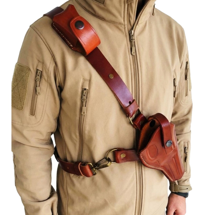 Brown Leather Chest Holster For S&W 686/10/19/60