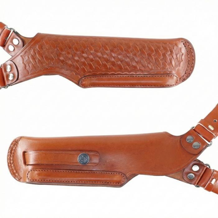 Brown Basketweave Leather Shoulder Holster With Mag Pouch