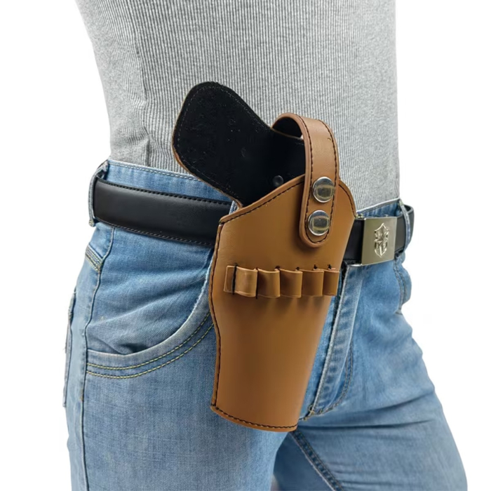 Leather Belt Holster with Snap Retention and Cartridge Loops