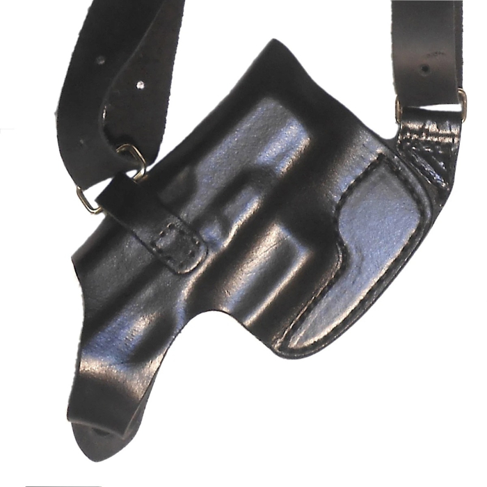 Black Leather Shoulder Holster for S&W 5904 / 5906 with Double Magazine Carrier